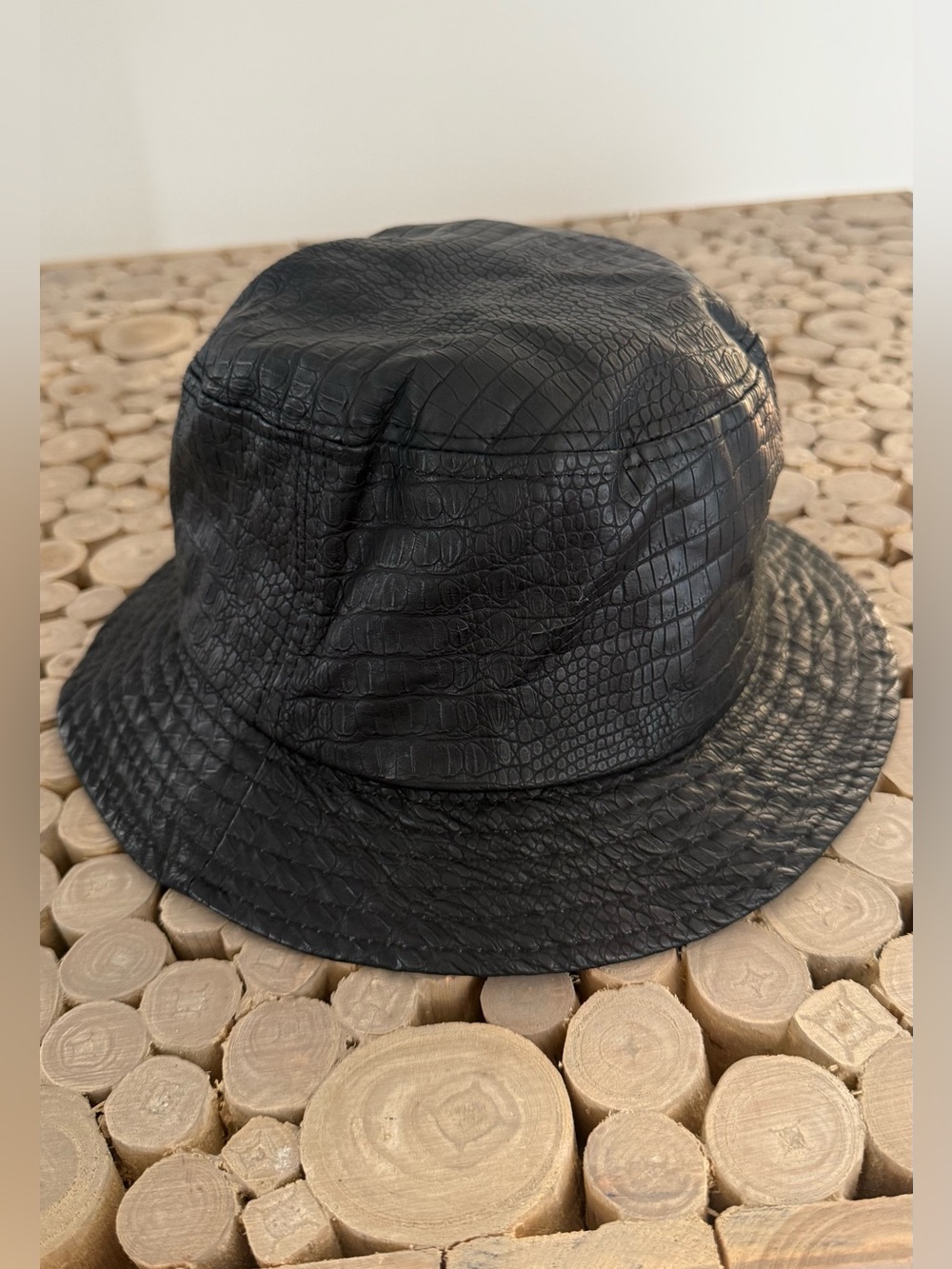 Vintage Black Croc-Embossed Bucket Hat